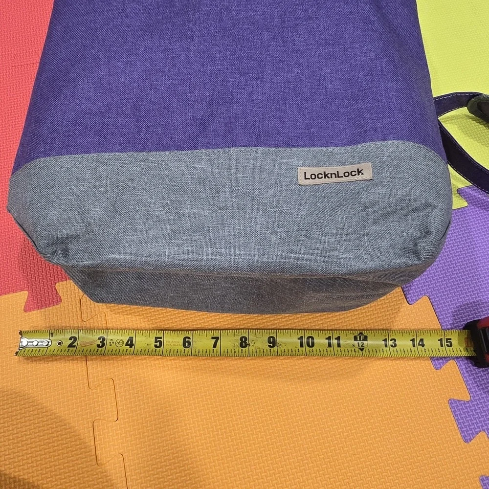 LocknLock Insulated Lunch Tote Bag - Purple/Grey Canvas - Large Crossbody & Hand
